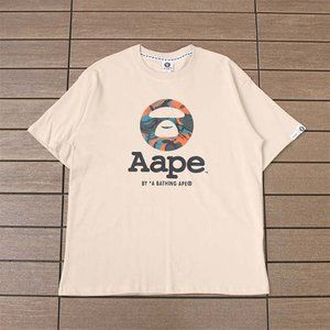 AAPE Ape Head Camouflage Letter Print Logo T-Shirt - Cream Short Sleeve